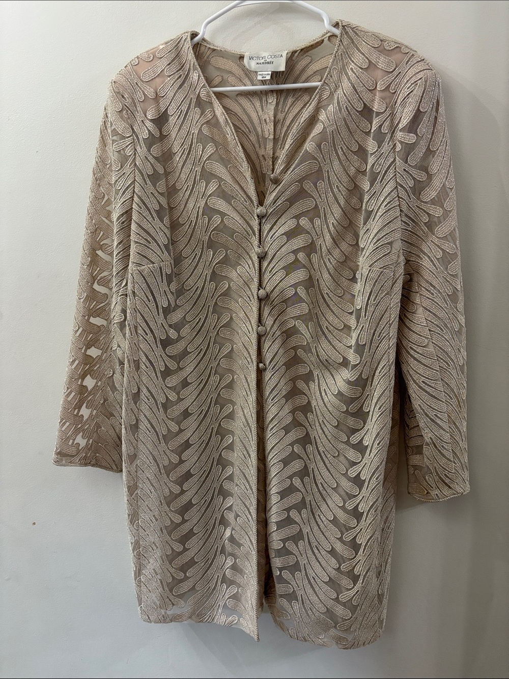 Vintage Victor Costa by Andrew Embroidered beige and silver evening jacket